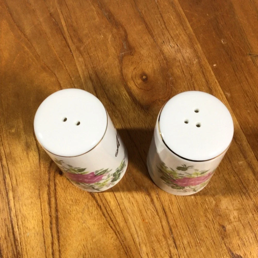 Vintage Pink Rose 50th Anniversary Porcelain Salt and Pepper Shaker Pair